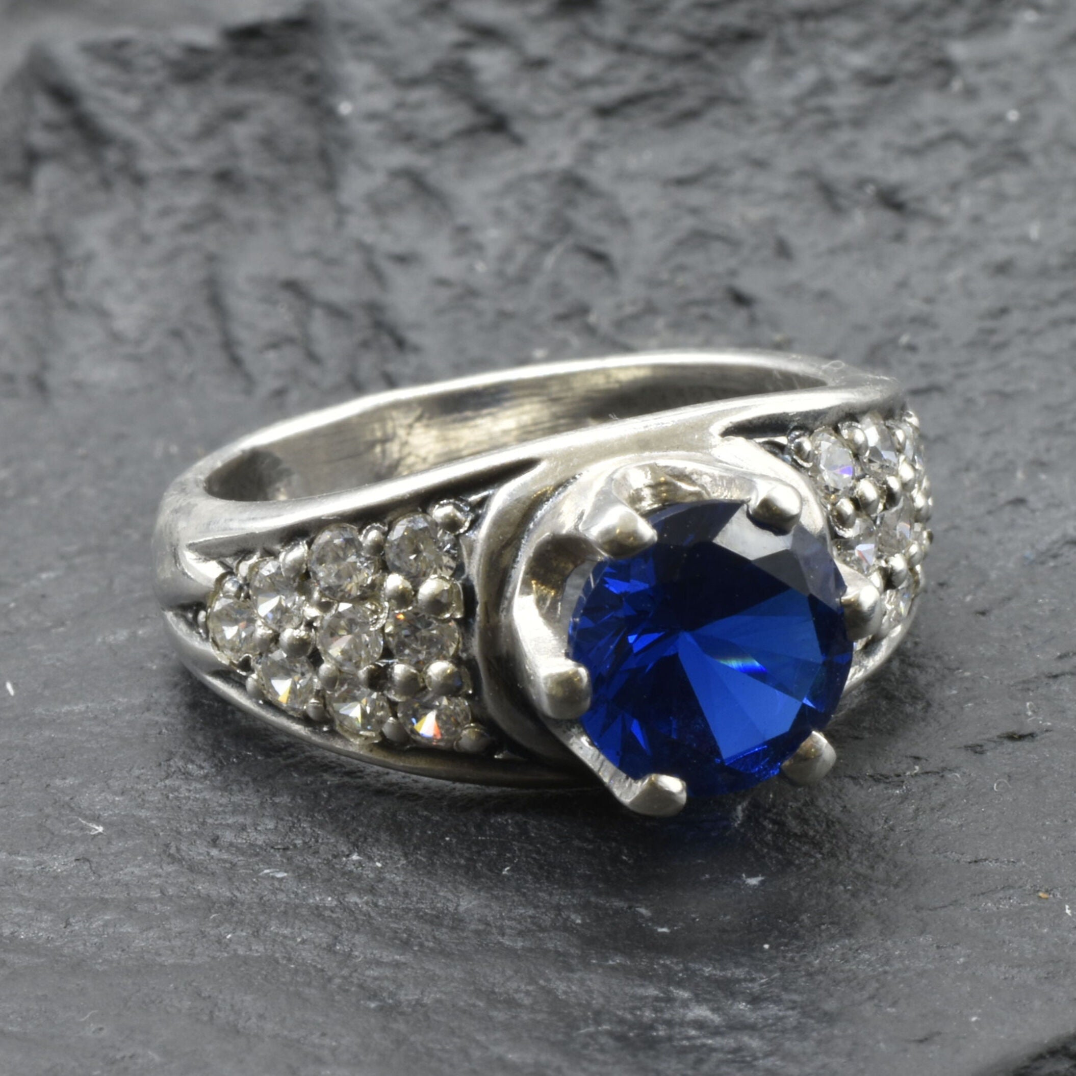 Stunning solitaire ring in 925 Sterling Silver with Created Blue Sapphire, a lovely gift for those born in September.