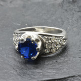 Beautiful 925 Sterling Silver ring with a Round Created Blue Sapphire, symbolizes loyalty and is perfect for any occasion.