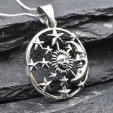Sun and Moon Pendant - Silver Sun and Crescent Moon Necklace - Celestial Necklace