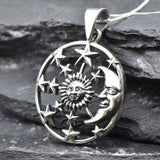 Sun and Moon Pendant - Silver Sun and Crescent Moon Necklace - Celestial Necklace