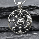 Sun and Moon Pendant - Silver Sun and Crescent Moon Necklace - Celestial Necklace