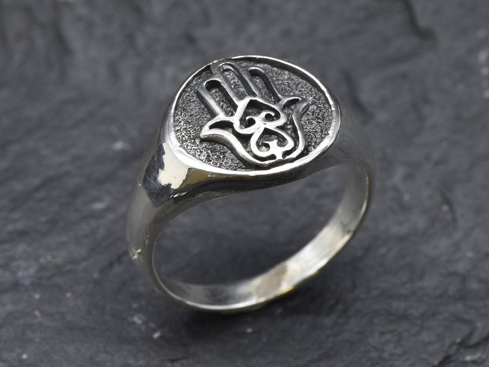 Silver Hamsa Ring, Hamsa Ring, Silver Signet Ring, Signet Ring, Silver Hand Ring, Hand Ring, Silver Hearts Ring, Hearts Ring, Silver Ring