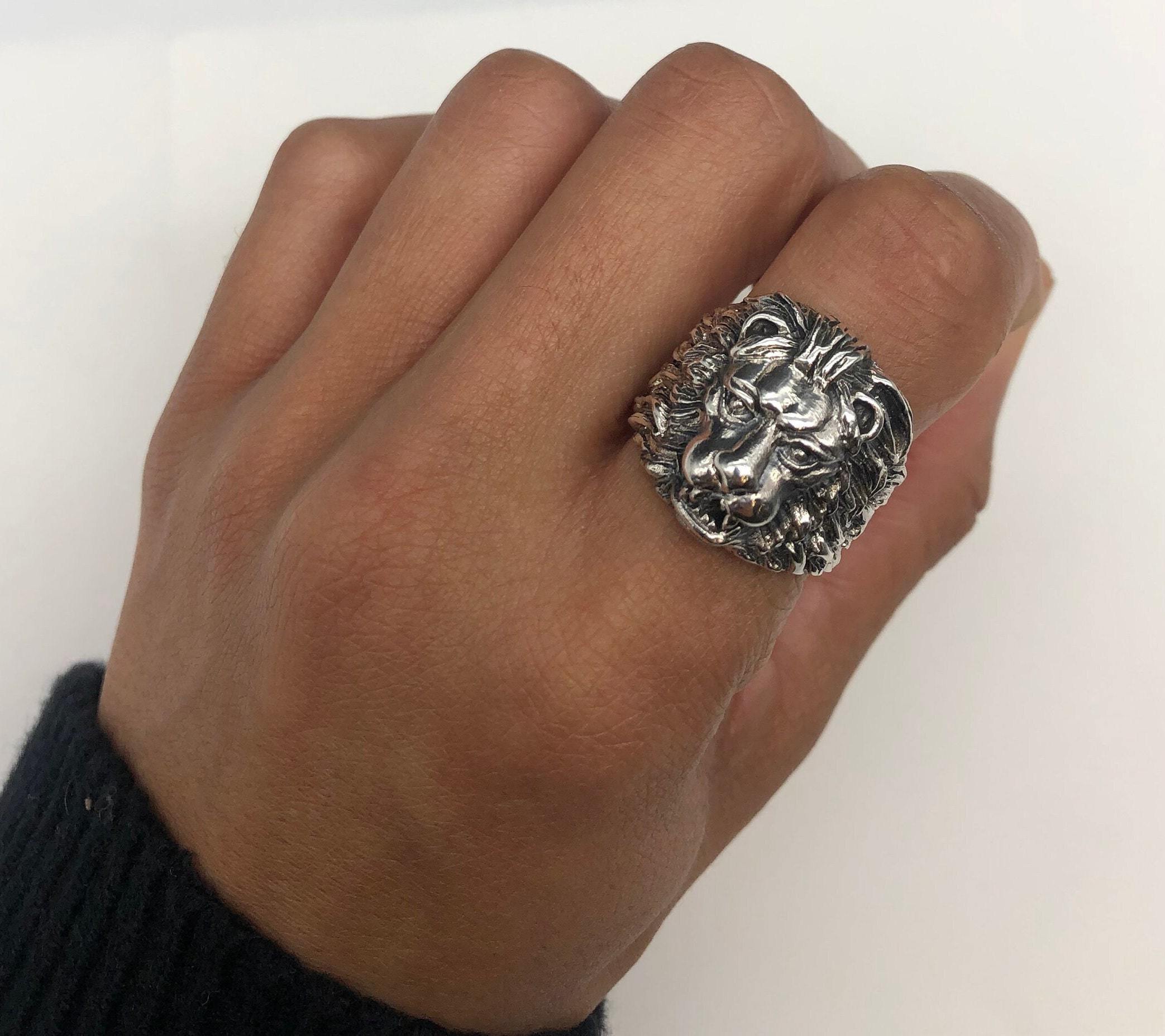 Silver Lion Ring, Men Lion Ring, Silver Men Ring, Statement Silver Ring, Animal Ring, Large Lion Rong, Solid Silver Ring,925 Sterling Silver