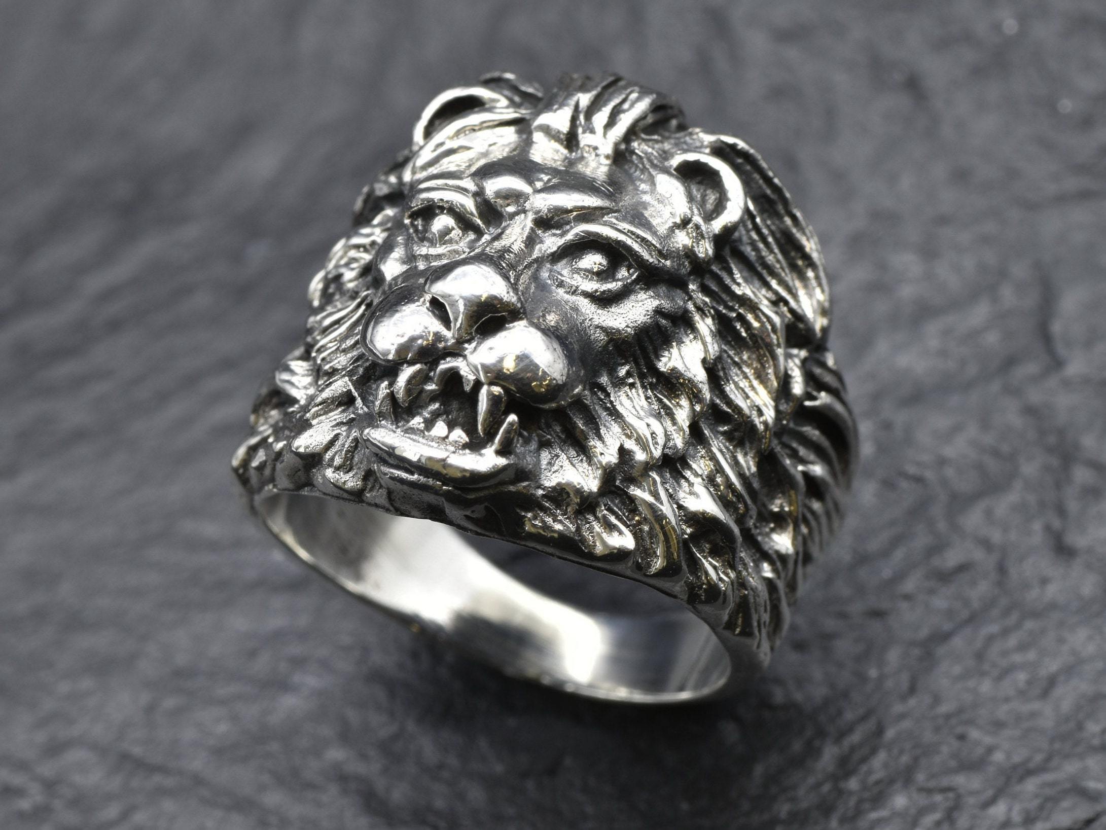 Silver Lion Ring, Men Lion Ring, Silver Men Ring, Statement Silver Ring, Animal Ring, Large Lion Rong, Solid Silver Ring,925 Sterling Silver