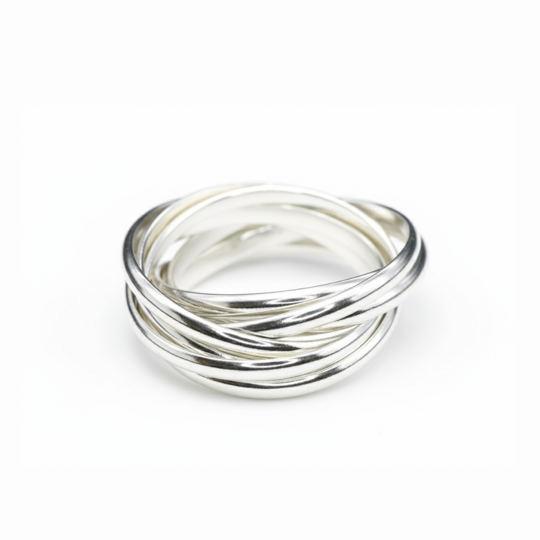 Stylish 5 strand silver rolling ring crafted in 925 sterling silver, perfect for everyday elegance and special celebrations.
