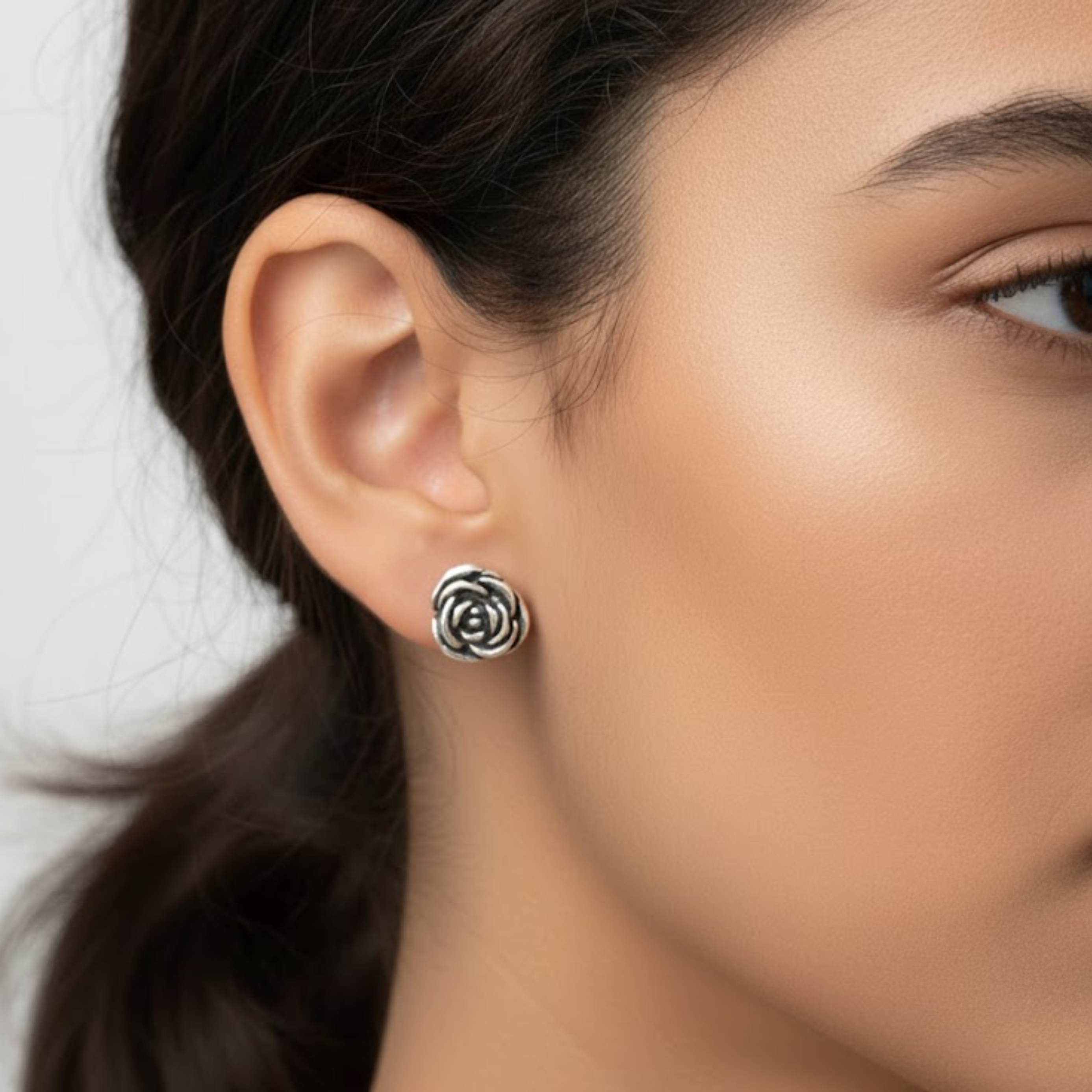 Silver Flower Studs - Elegant rose design in 925 Sterling Silver, perfect for daily elegance and thoughtful gifting occasions.