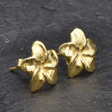Gold Hawaiian Flower Earrings, Hawaiian Flower Studs, Plumeria Earrings, Frangipani Studs, Exotic Flower Earrings, 18k Gold Vermeil Earrings