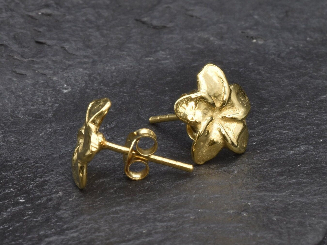 Gold Hawaiian Flower Earrings, Hawaiian Flower Studs, Plumeria Earrings, Frangipani Studs, Exotic Flower Earrings, 18k Gold Vermeil Earrings