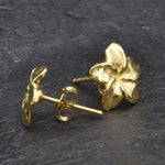 Gold Hawaiian Flower Earrings, Hawaiian Flower Studs, Plumeria Earrings, Frangipani Studs, Exotic Flower Earrings, 18k Gold Vermeil Earrings