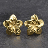 Gold Hawaiian Flower Earrings, Hawaiian Flower Studs, Plumeria Earrings, Frangipani Studs, Exotic Flower Earrings, 18k Gold Vermeil Earrings
