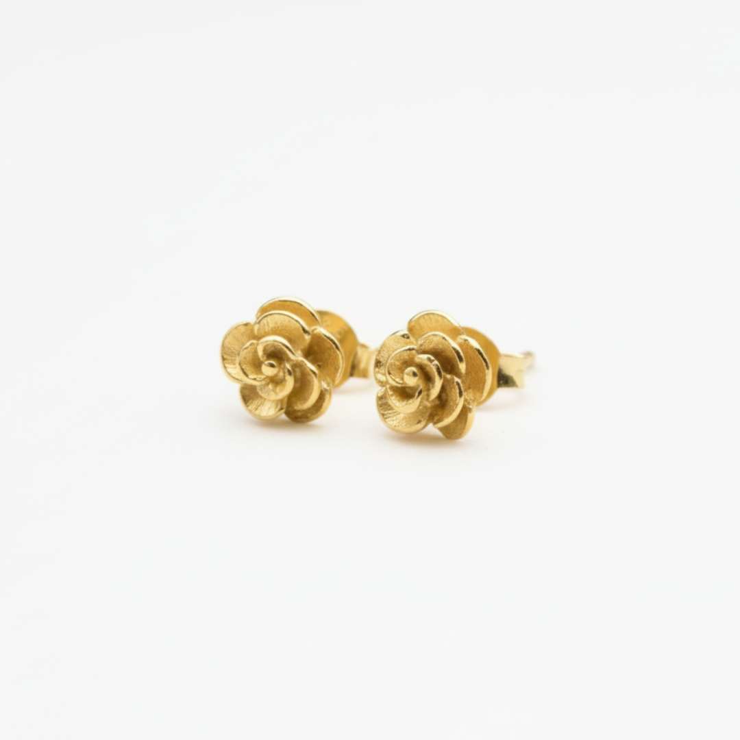 Charming Gold Rose Studs - Delicate 18k Gold Vermeil Earrings, ideal for everyday style and memorable celebrations.
