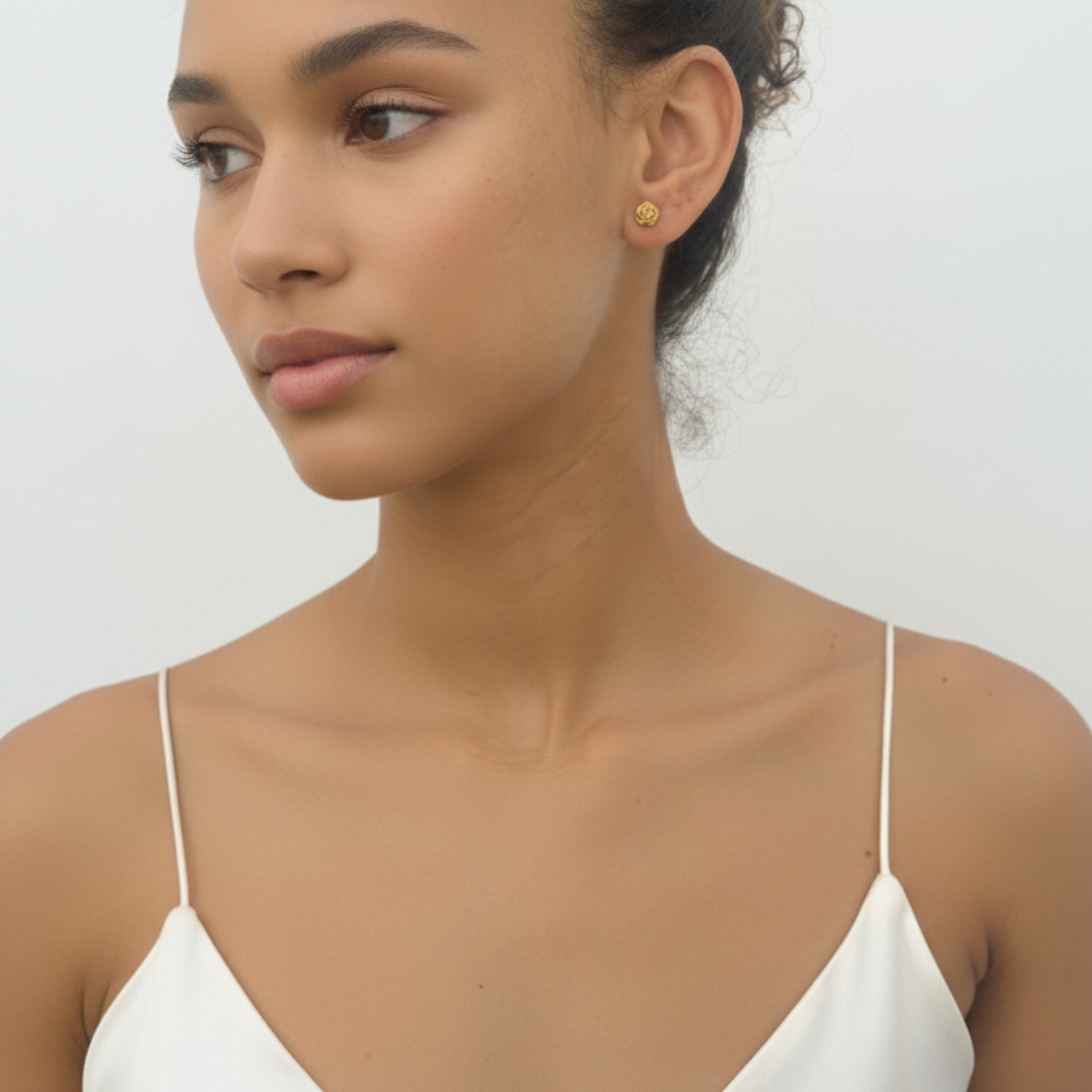 Lovely Gold Rose Studs - Small 18k Gold Vermeil Flower Earrings, perfect for casual wear and making special moments unforgettable.