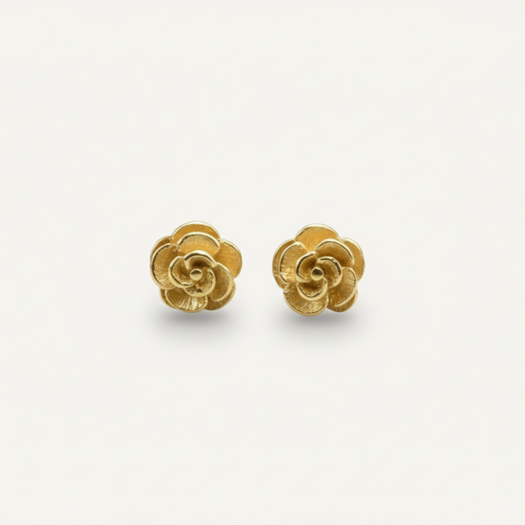 Gold Rose Studs - Everyday Earrings - Small Flower Earrings made in 18k Gold Vermeil. Ideal for everyday wear and perfect for birthday gifting and special occasions.