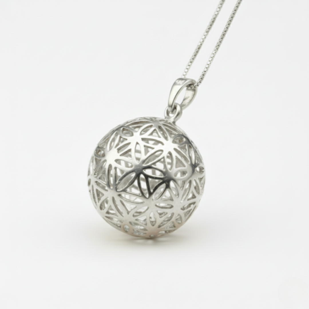 Unique Silver Floral Pendant - Intricate Flower of Life design in 925 Sterling Silver, perfect for daily wear and special gifts.