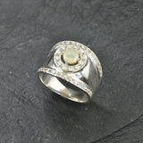 Statement Opal Ring - Wide Silver Ring - Chunky Opal Band