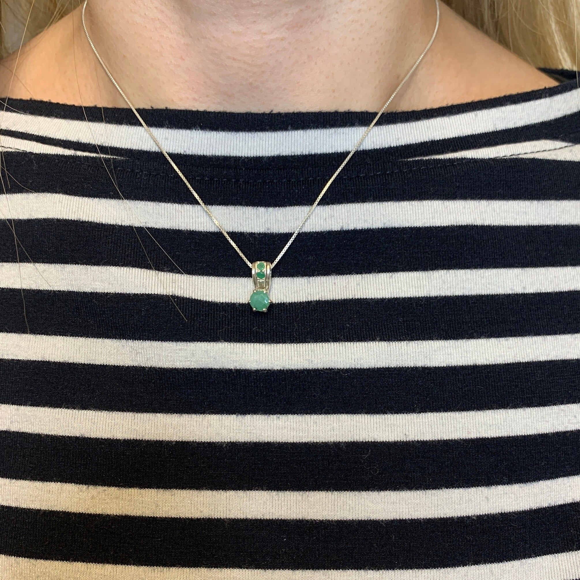 Emerald Pendant in 925 Sterling Silver, round natural green emerald, symbolizes growth and harmony, perfect for special occasions.