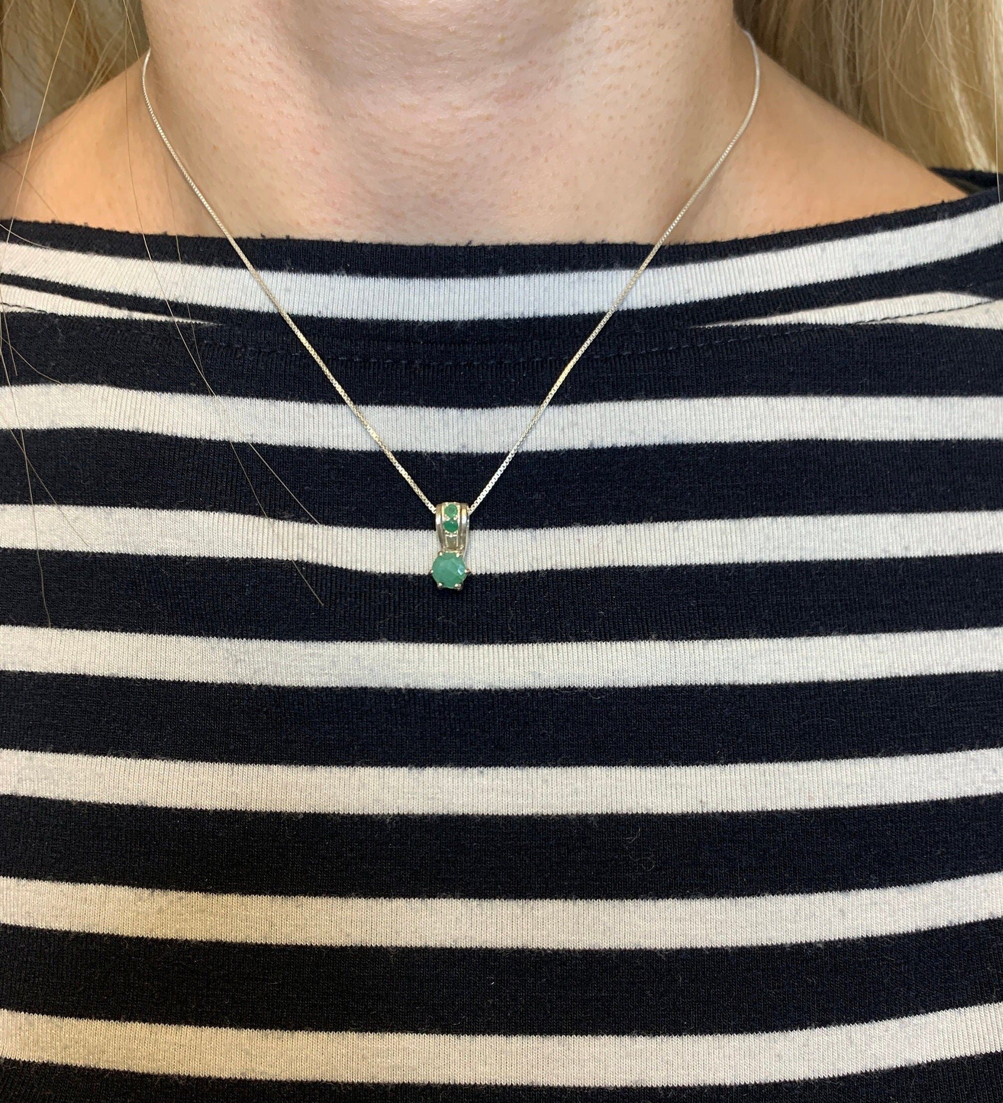 Emerald Pendant in 925 Sterling Silver, round natural green emerald, symbolizes growth and harmony, perfect for special occasions.