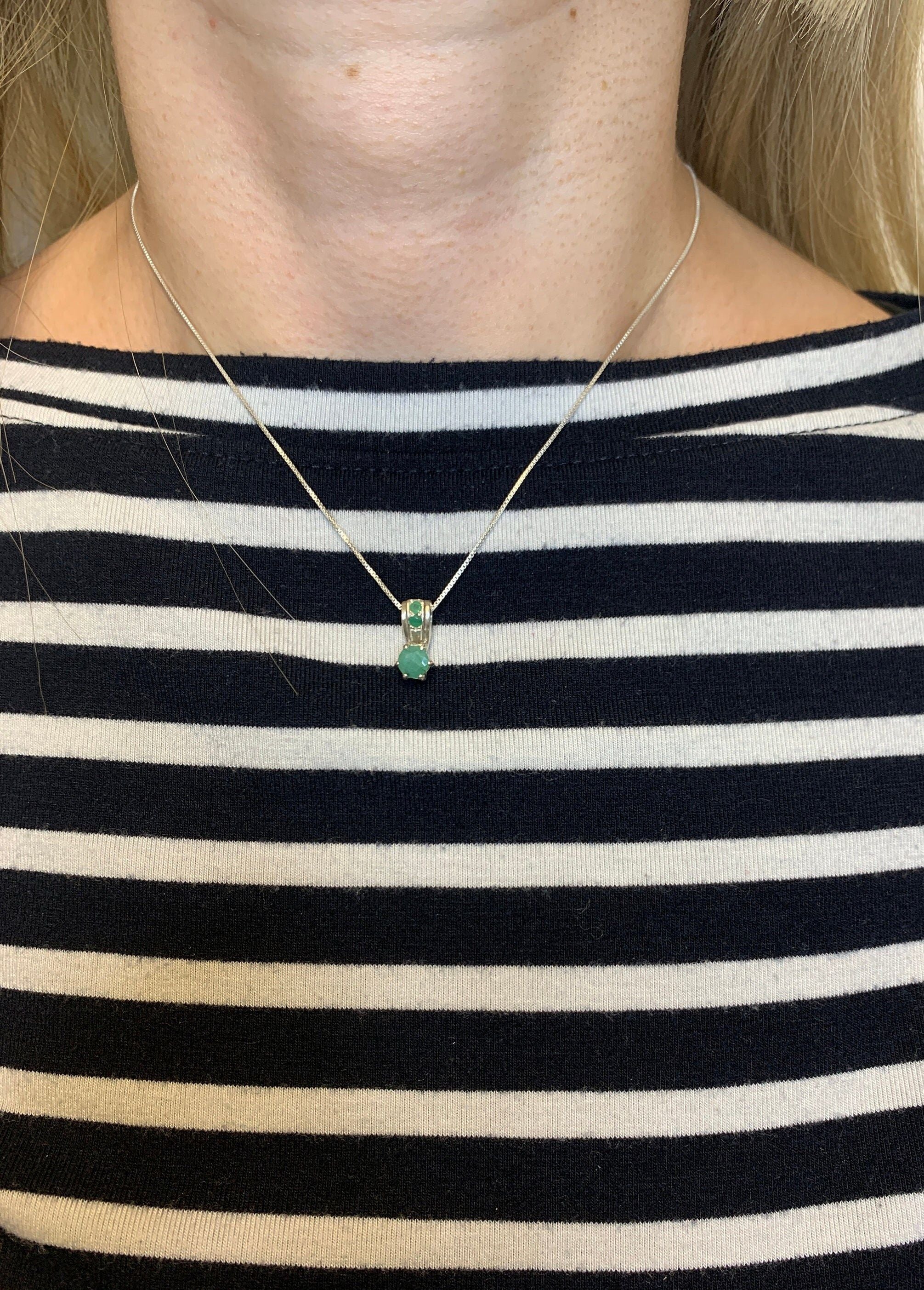 Emerald Pendant in 925 Sterling Silver, round natural green emerald, symbolizes growth and harmony, perfect for special occasions.