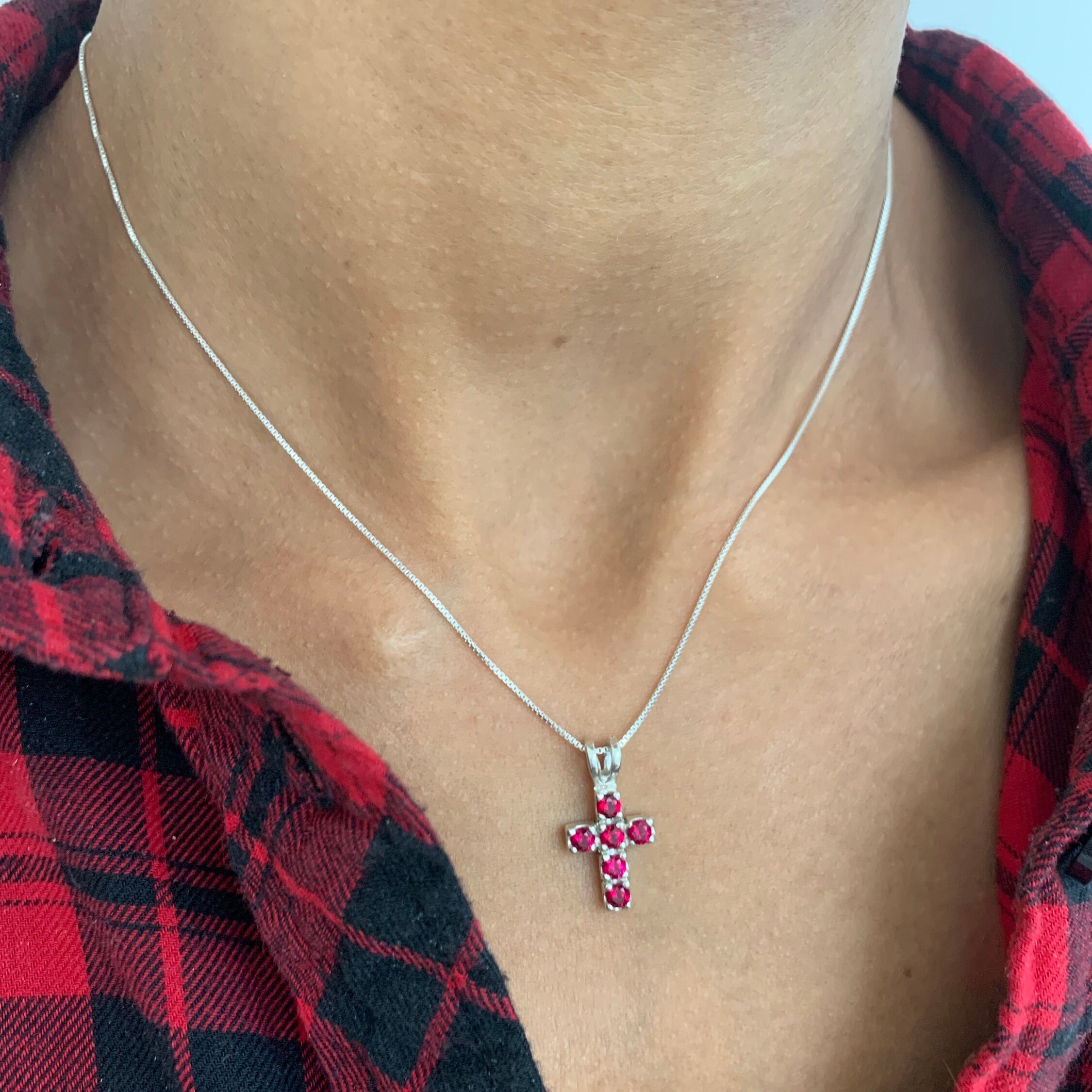 Created Ruby Pendant in 925 Sterling Silver, prong-set round ruby, July birthstone, perfect for special occasions and everyday wear.