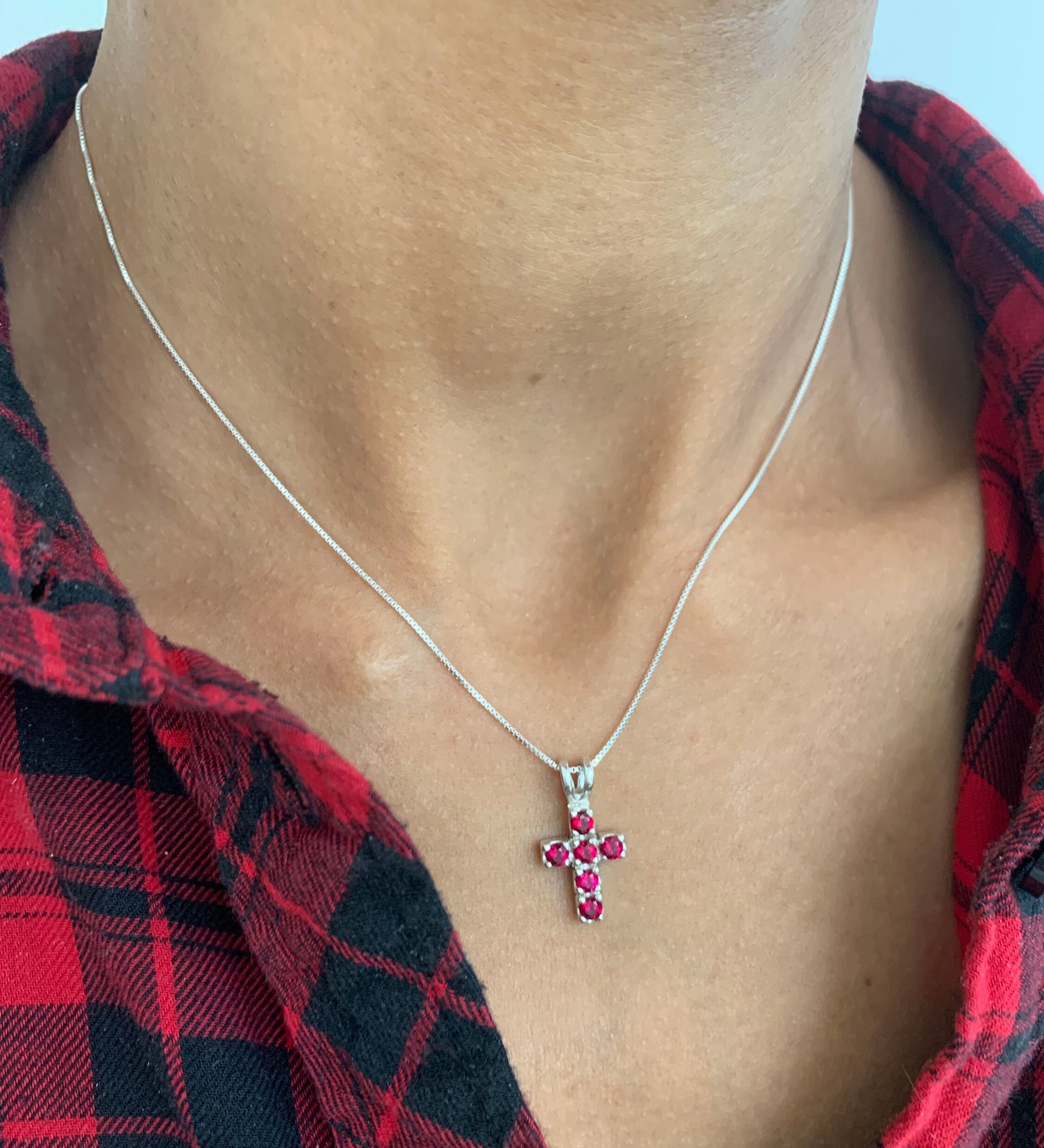 Created Ruby Pendant in 925 Sterling Silver, prong-set round ruby, July birthstone, perfect for special occasions and everyday wear.