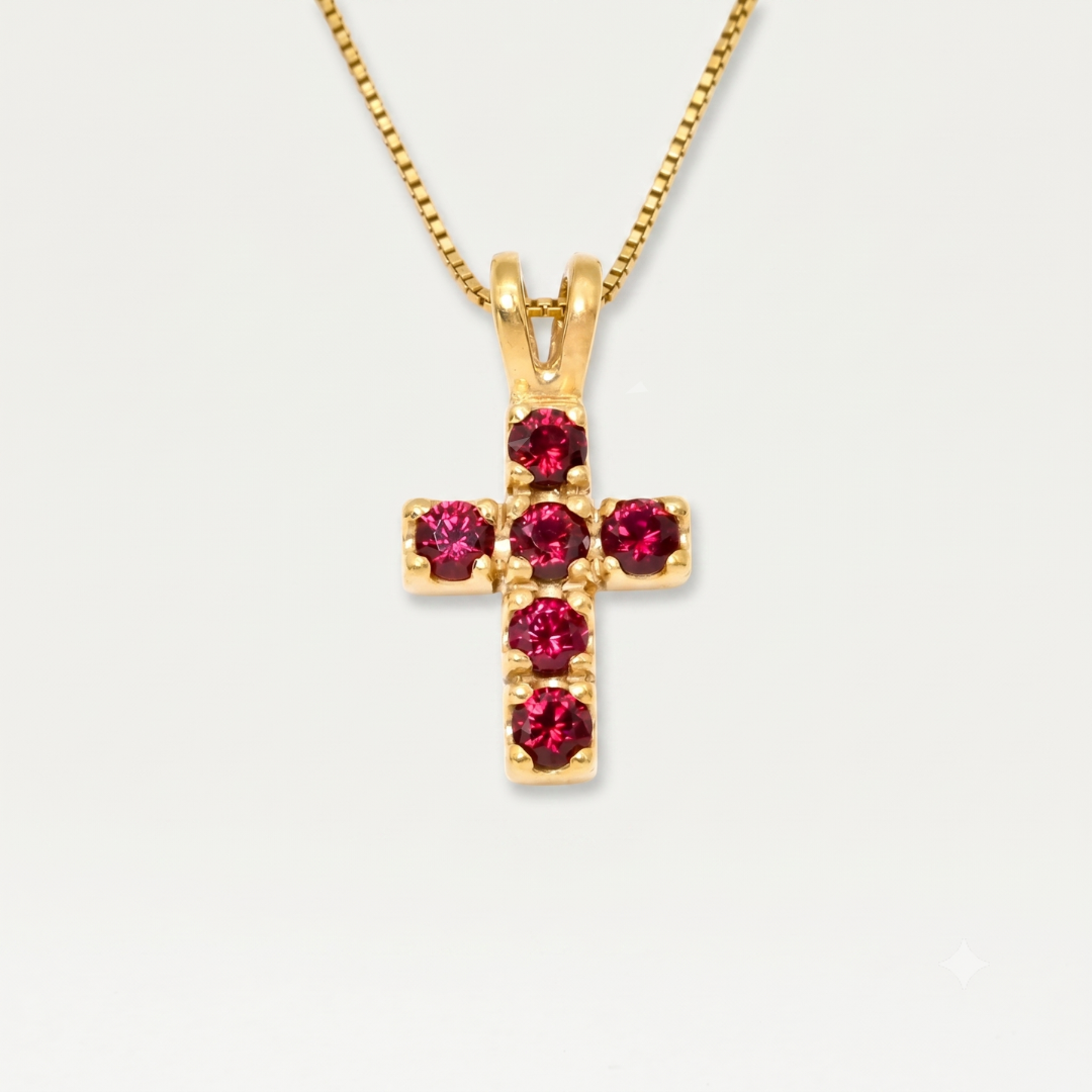 Created Ruby Pendant made in 18k Gold Vermeil with Round Created Red Ruby in Prong setting, July Birthstone gift idea, symbolizes nobility, purity, and passion, ideal for everyday wear and perfect for birthday gifting and special occasions.