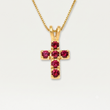 Created Ruby Pendant made in 18k Gold Vermeil with Round Created Red Ruby in Prong setting, July Birthstone gift idea, symbolizes nobility, purity, and passion, ideal for everyday wear and perfect for birthday gifting and special occasions.