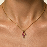 18k Gold Vermeil Ruby Pendant featuring a Round Created Red Ruby, ideal for birthdays and symbolizes nobility and passion.
