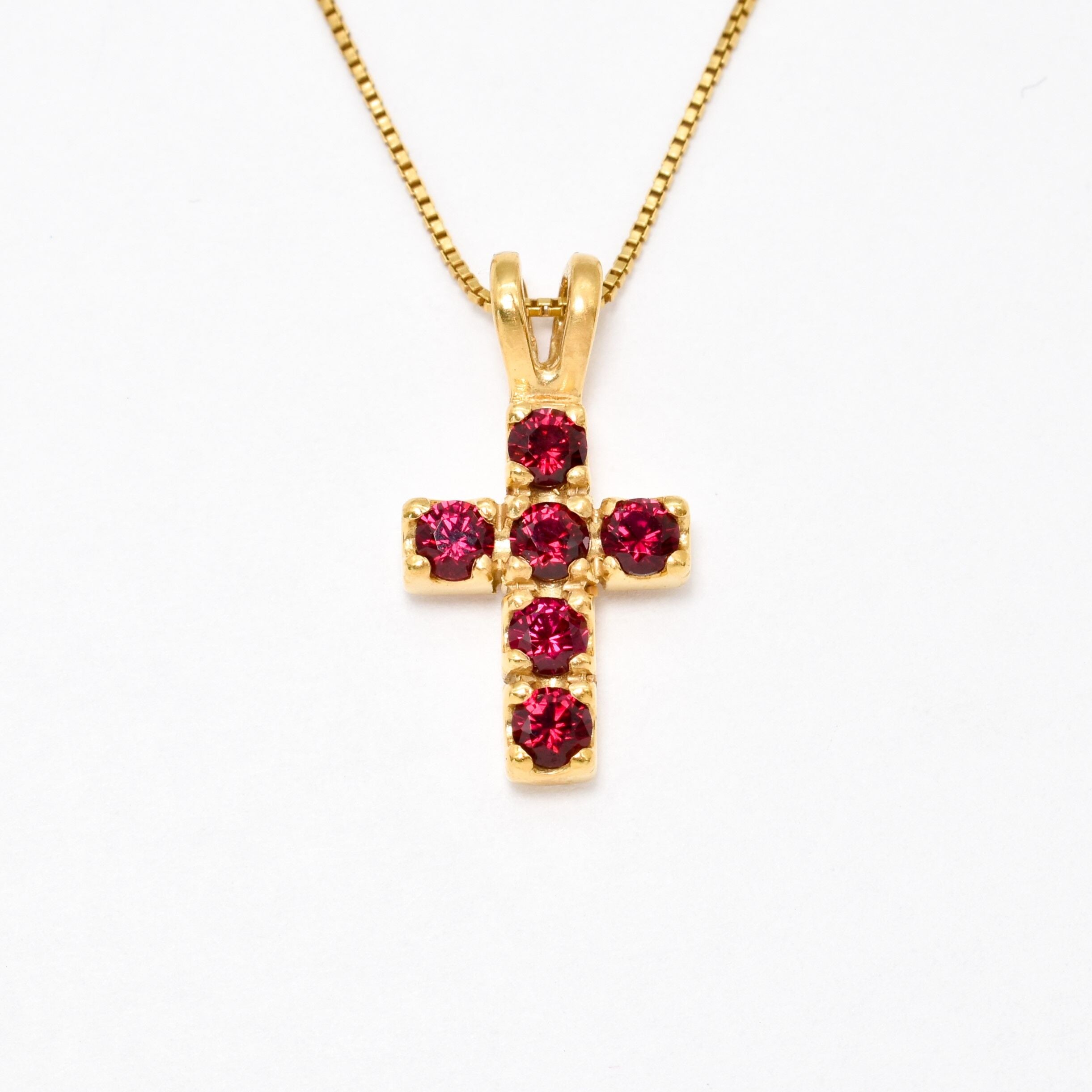 Created Ruby Pendant made in 18k Gold Vermeil with Round Created Red Ruby in Prong setting, July Birthstone gift idea, symbolizes nobility, purity, and passion, ideal for everyday wear and perfect for birthday gifting and special occasions.