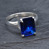 Solitaire Sapphire Ring - Blue Square Ring - Classic Vintage Ring