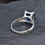 Solitaire Sapphire Ring - Blue Square Ring - Classic Vintage Ring