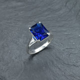 Solitaire Sapphire Ring - Blue Square Ring - Classic Vintage Ring