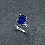 Solitaire Sapphire Ring - Blue Square Ring - Classic Vintage Ring