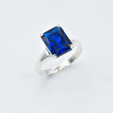 Solitaire Sapphire Ring - Blue Square Ring - Classic Vintage Ring