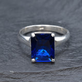 Solitaire Sapphire Ring - Blue Square Ring - Classic Vintage Ring