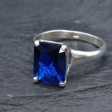 Created Sapphire Ring made in 925 Sterling Silver with Baguette Created Blue Sapphire in Prong setting, September Birthstone gift idea, symbolizes sincerity, truth, and faithfulness, ideal for everyday wear and perfect for birthday gifting and special occasions.