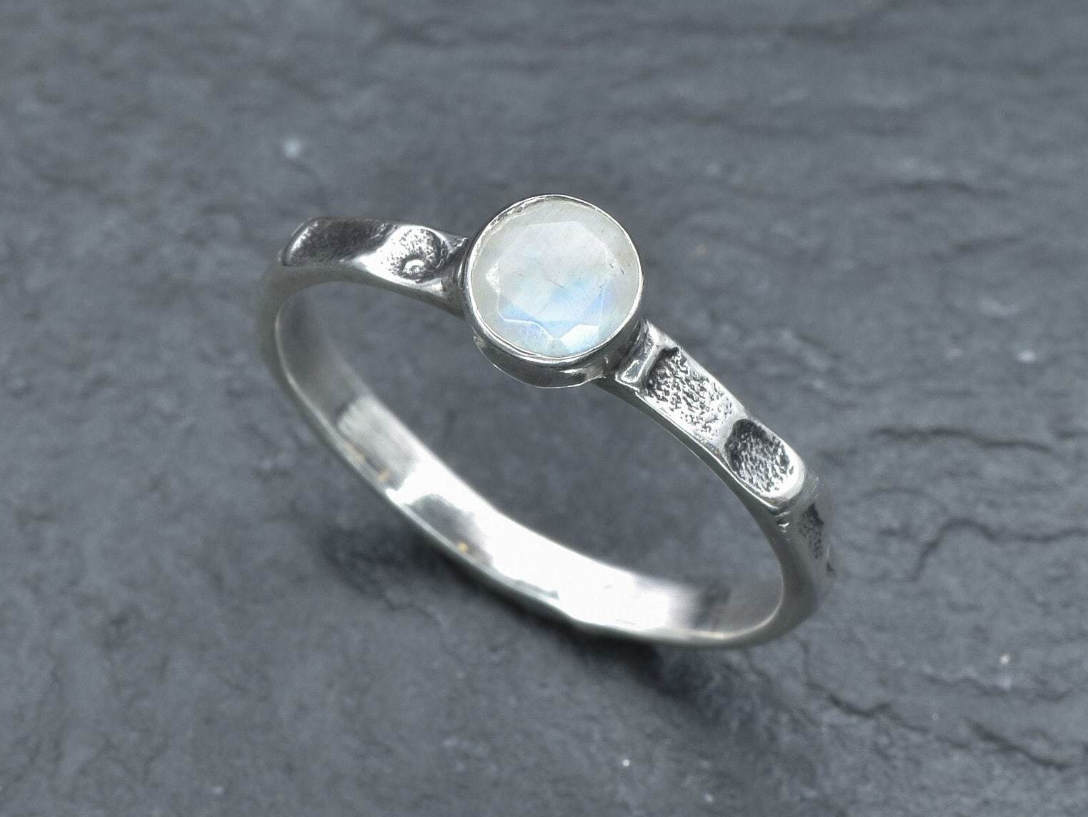 Round Moonstone Ring - Natural Moonstone Ring, June Birthstone Ring
