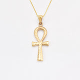 Ankh Cross Pendant - Silver Egyptian Necklace - Hammered Cross Pendant