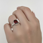 925 Sterling Silver Ruby Ring with Oval Created Red Ruby, bezel setting, perfect gift for July birthdays and special occasions.