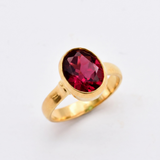 Created Ruby Ring made in 18k Gold Vermeil with Oval Created Red Ruby in Bezel setting, July Birthstone gift idea, symbolizes nobility, purity, and passion, ideal for everyday wear and perfect for birthday gifting and special occasions.