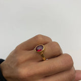 Stunning 18k gold vermeil ring with an exquisite oval created red ruby, a meaningful gift for July birthdays and celebrations.