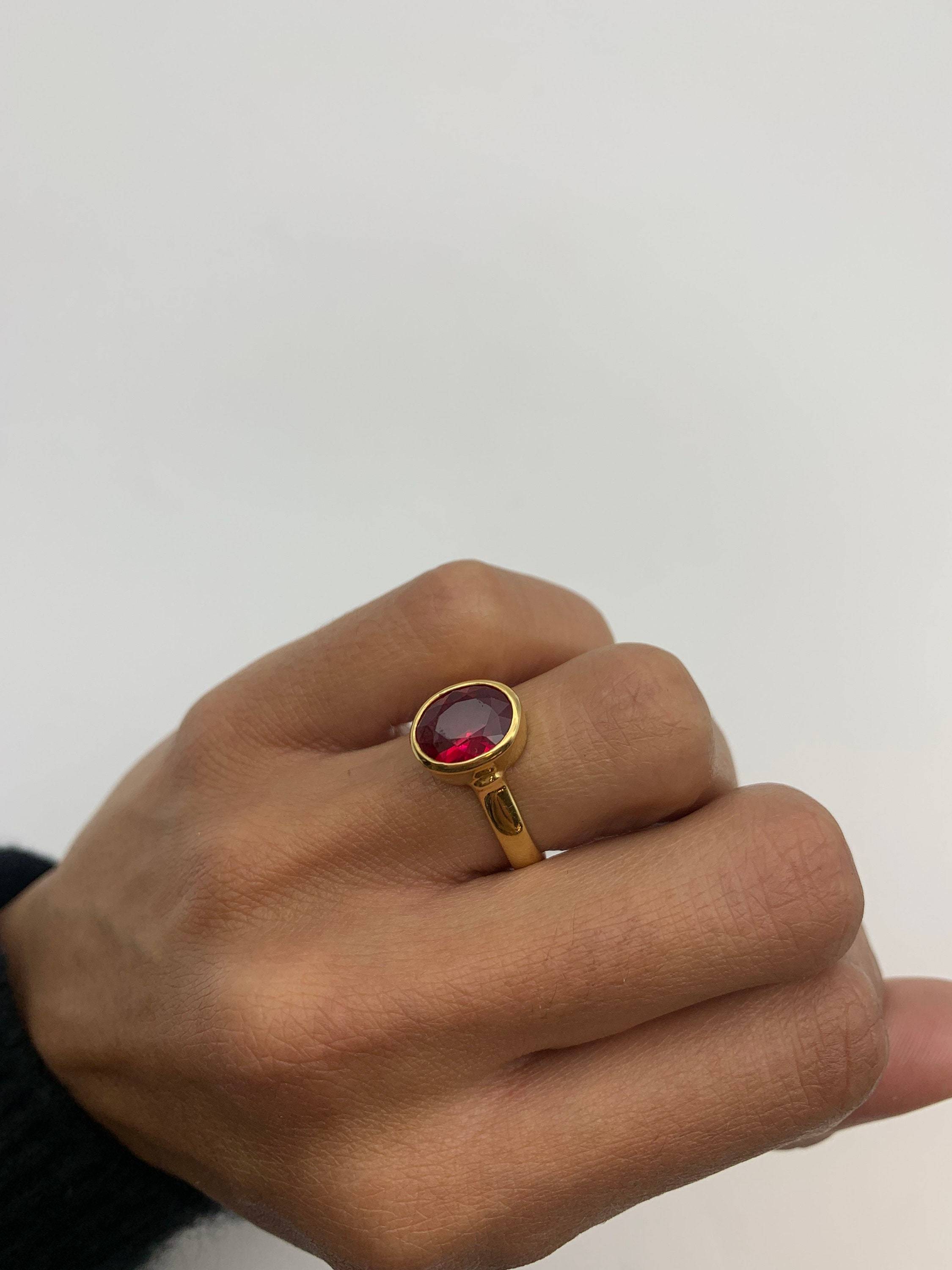 Stunning 18k gold vermeil ring with an exquisite oval created red ruby, a meaningful gift for July birthdays and celebrations.