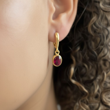 Created Ruby Earrings in 18k Gold Vermeil, perfect for birthdays and special occasions. Symbolizes nobility and passion.