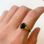 Sophisticated Black Onyx Ring in 18k Gold Vermeil, featuring a sleek 4-prong setting, perfect for celebrations and everyday elegance.