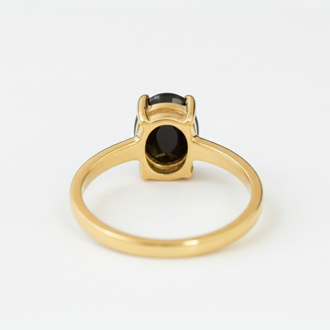 Stylish Black Onyx Ring in 18k Gold Vermeil, featuring a 4-prong solitaire setting, ideal for birthdays and special moments.