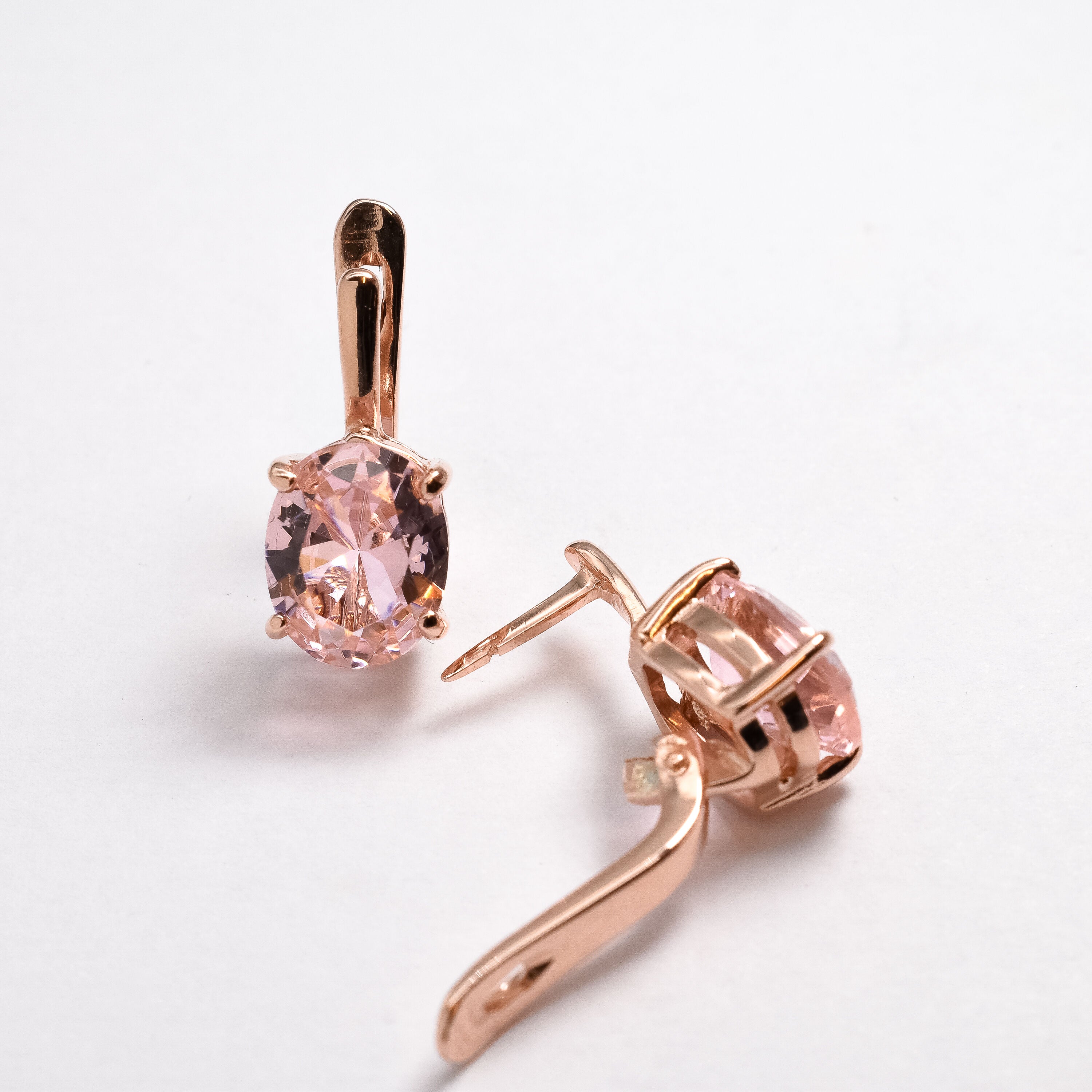 Gold Morganite Earrings, Dainty Pink Earrings, Created Morganite, Rose Gold Earrings, Minimalist Earrings, Pink Diamond Earrings, Rose Gold