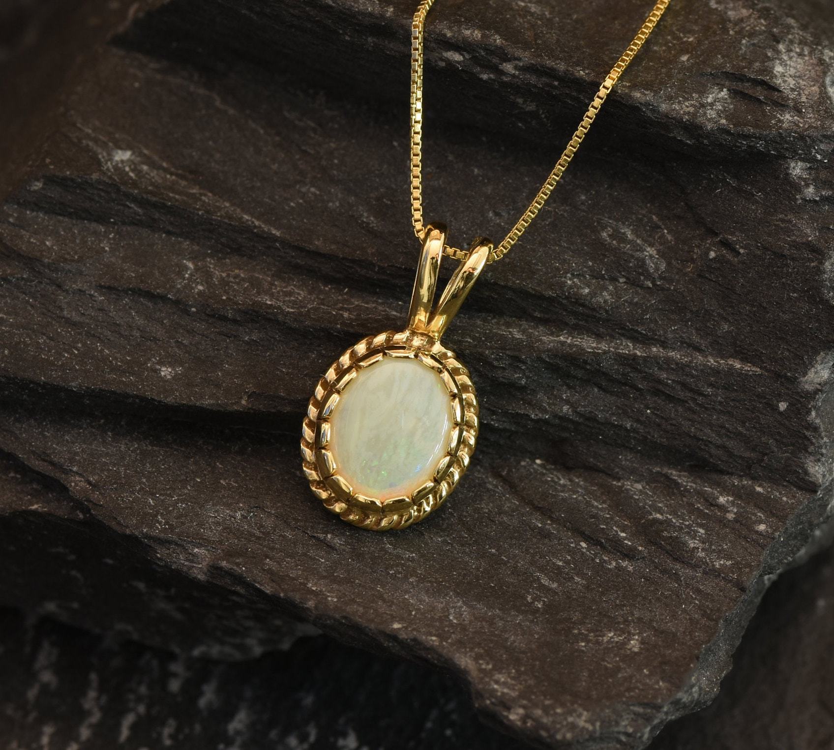 Gold Opal Pendant, Natural Opal, Antique Opal Pendant, Gold Plated Pendant, Vintage Necklace, Oval Pendant, October Birthstone, Gold Vermeil