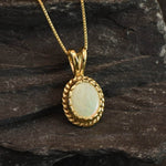 Gold Opal Pendant, Natural Opal, Antique Opal Pendant, Gold Plated Pendant, Vintage Necklace, Oval Pendant, October Birthstone, Gold Vermeil