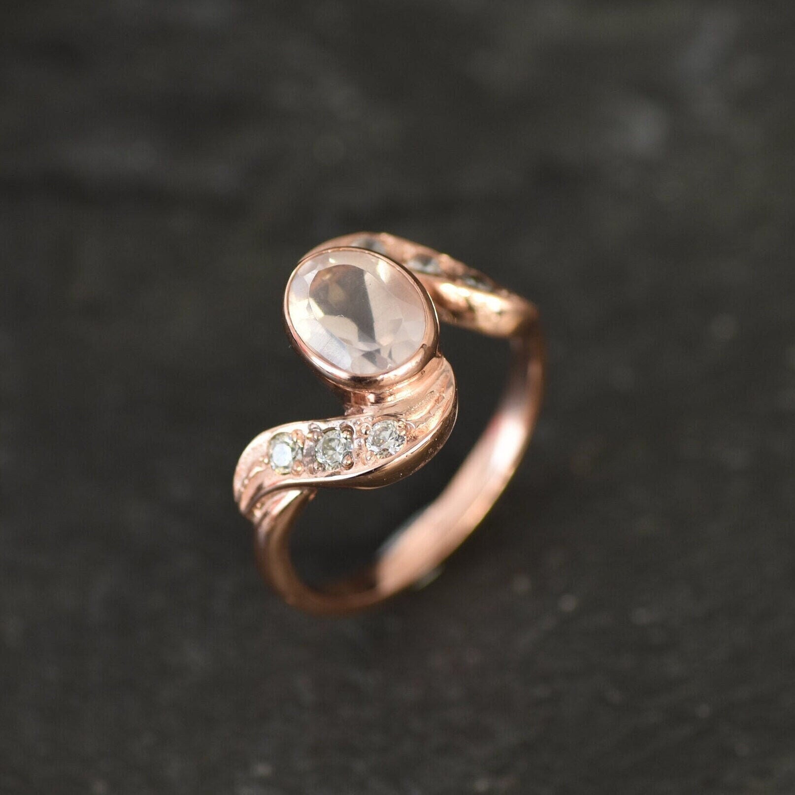 Rose Gold Ring, Natural Rose Quartz, Antique Ring, January Birthstone, Vintage Ring, Bypass Band, Pink Ring, Gold Plated Ring, Vermeil Ring