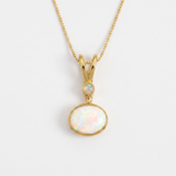 Natural Australian Opal Pendant made in 18k Gold Vermeil with Oval Natural White Australian Opal in Bezel setting, October Birthstone gift idea, symbolizes hope, purity, and truth, ideal for everyday wear and perfect for birthday gifting and special occasions.