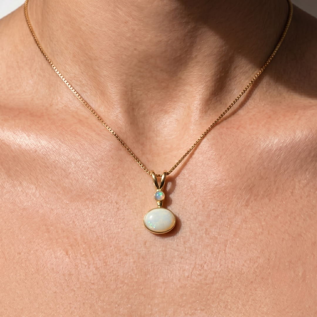 Elegant 18k Gold Vermeil Natural Australian Opal Pendant, showcasing purity and hope—perfect gift for October birthdays.